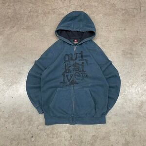 Quiksilver Blue Full Zip Hoodie Graphic Logo Y2K Skate Surf Men's M